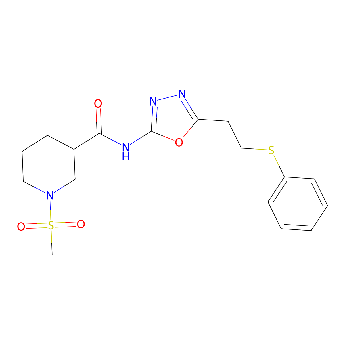 1-(methylsulfonyl)-N-(5-(2-(phenylthio)ethyl)-1,3,4-oxadiazol-2-yl)piperidine-3-carboxamide molecular structure, CAS 1058399-19-1