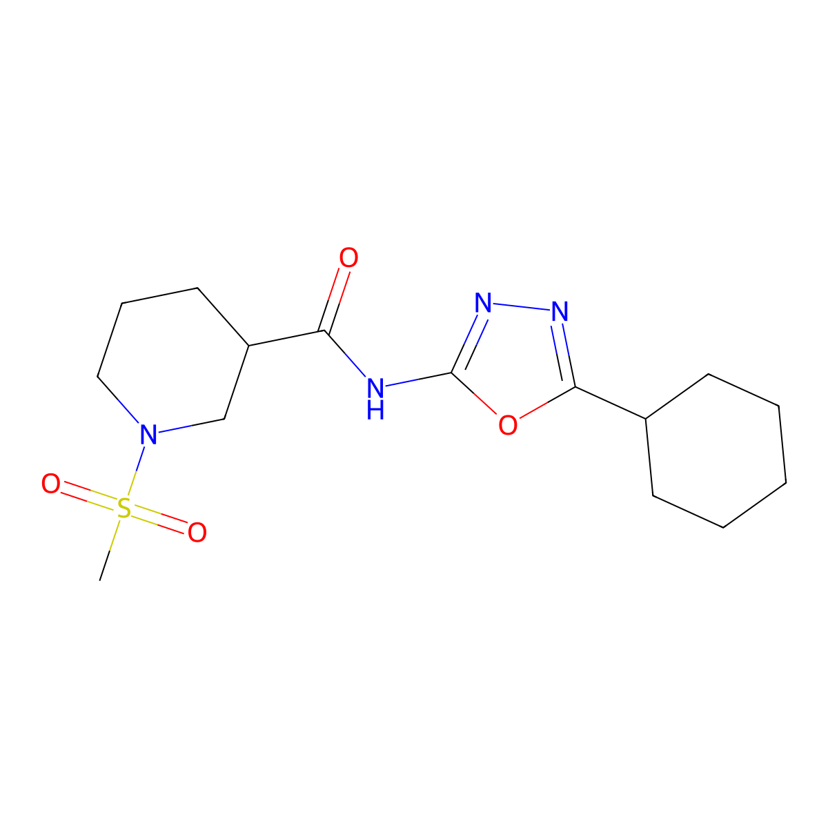 N-(5-cyclohexyl-1,3,4-oxadiazol-2-yl)-1-(methylsulfonyl)piperidine-3-carboxamide molecular structure, CAS 1058399-23-7