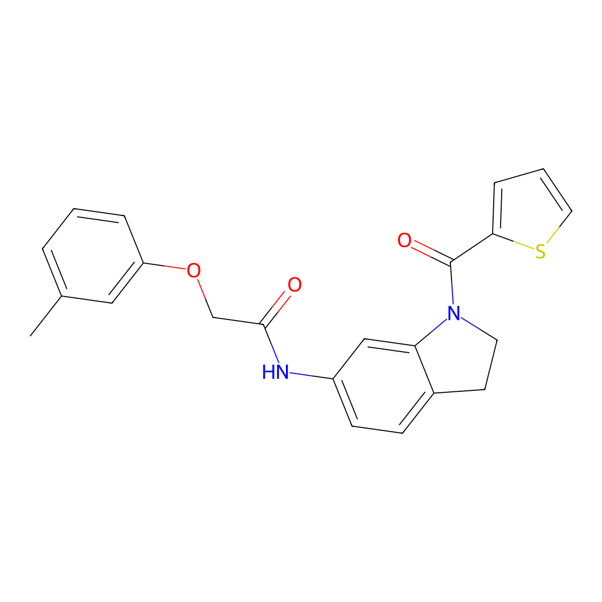 2-(3-methylphenoxy)-N-[1-(thiophene-2-carbonyl)-2,3-dihydro-1H-indol-6-yl]acetamide molecular structure, CAS 1058413-47-0