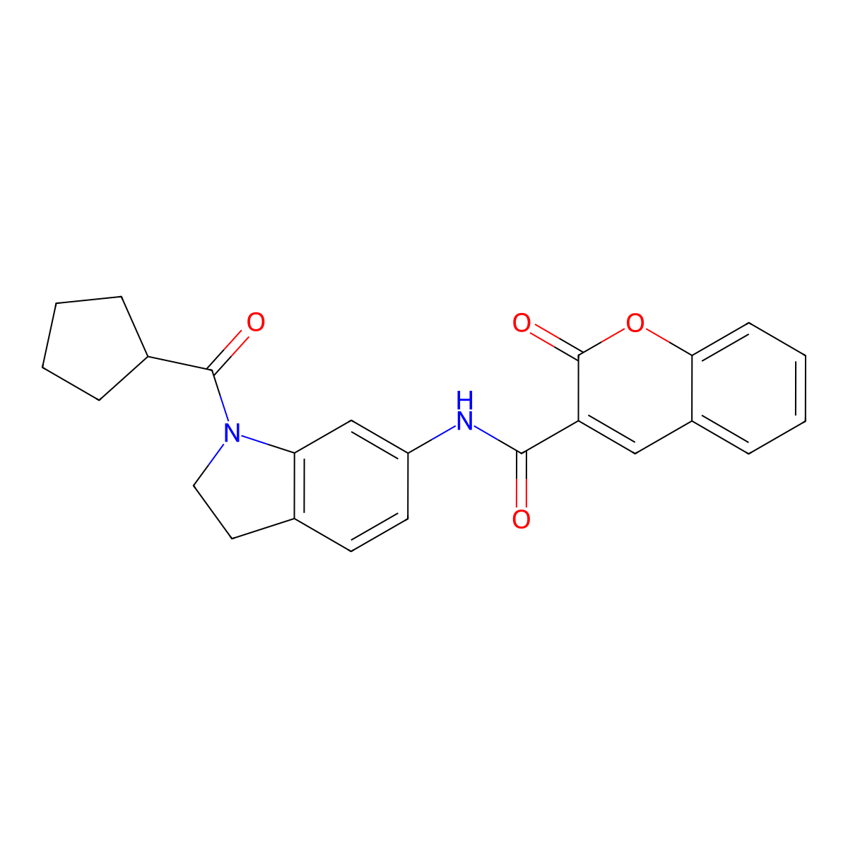 N-(1-(cyclopentanecarbonyl)indolin-6-yl)-2-oxo-2H-chromene-3-carboxamide molecular structure, CAS 1058413-72-1