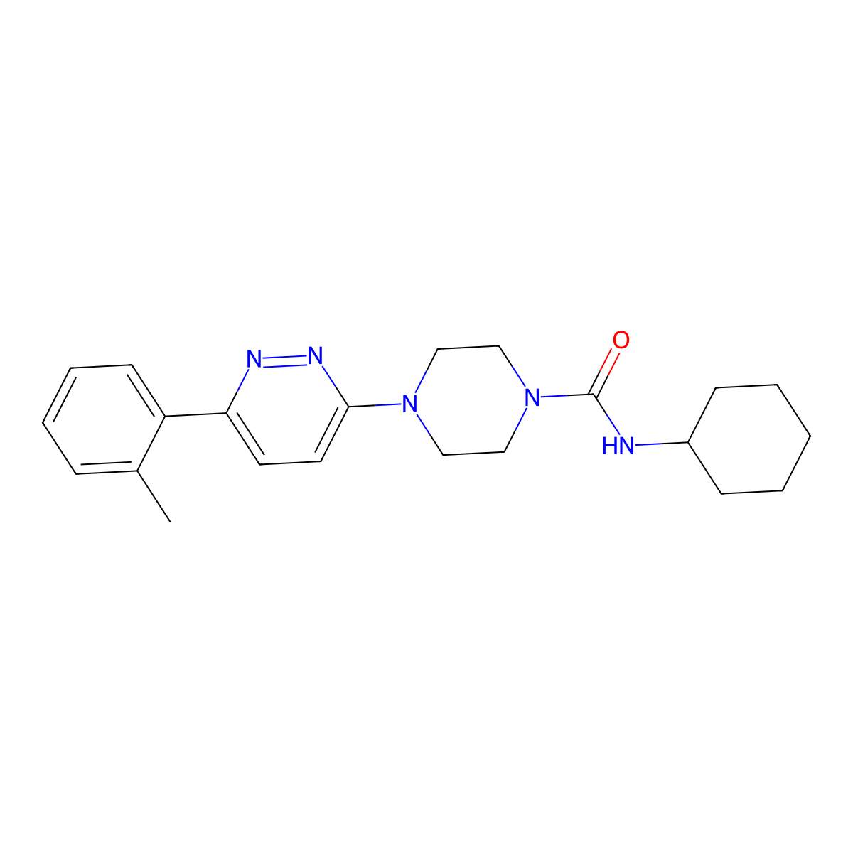 N-cyclohexyl-4-[6-(2-methylphenyl)pyridazin-3-yl]piperazine-1-carboxamide molecular structure, CAS 1058419-52-5
