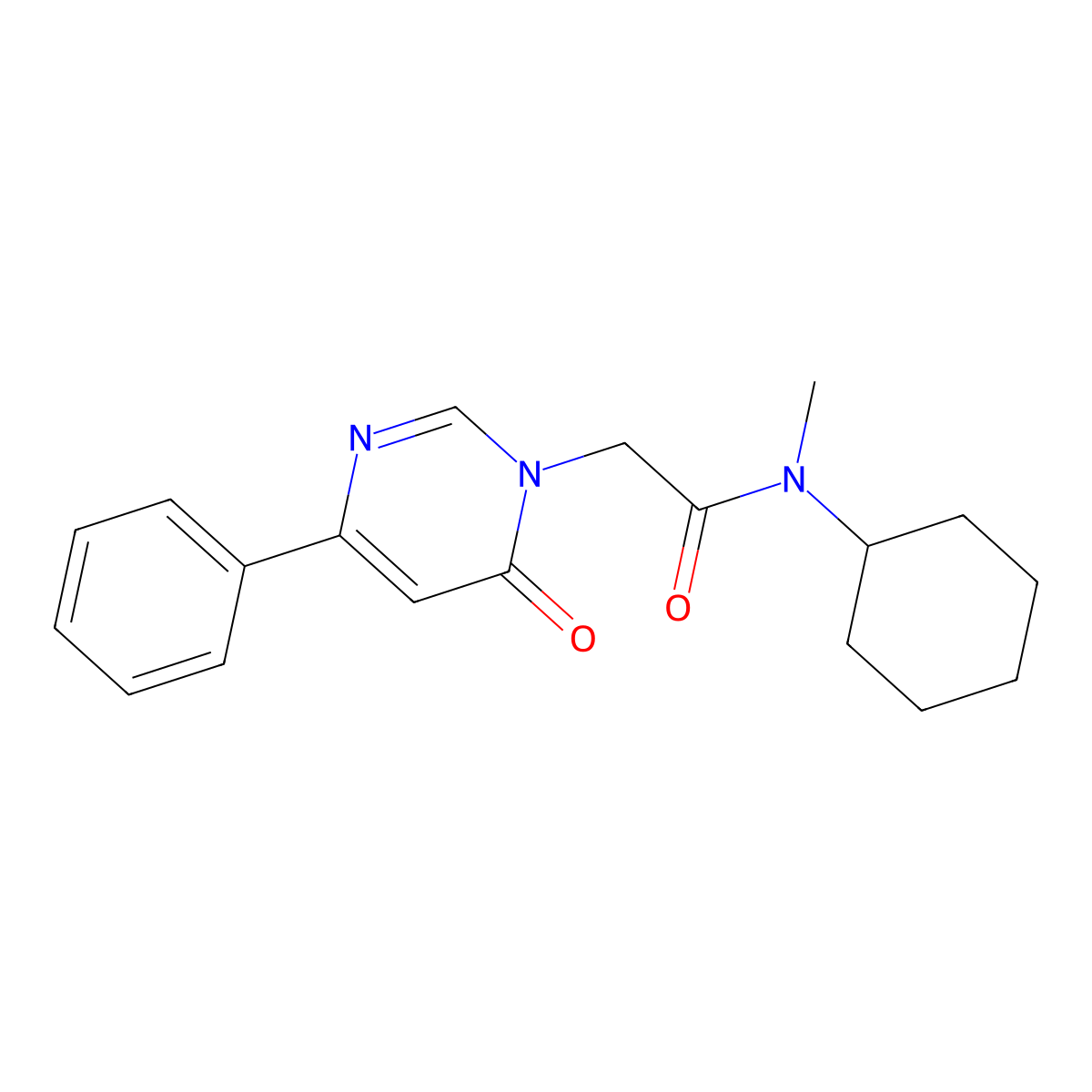 N-cyclohexyl-N-methyl-2-(6-oxo-4-phenyl-1,6-dihydropyrimidin-1-yl)acetamide molecular structure, CAS 1058422-31-3