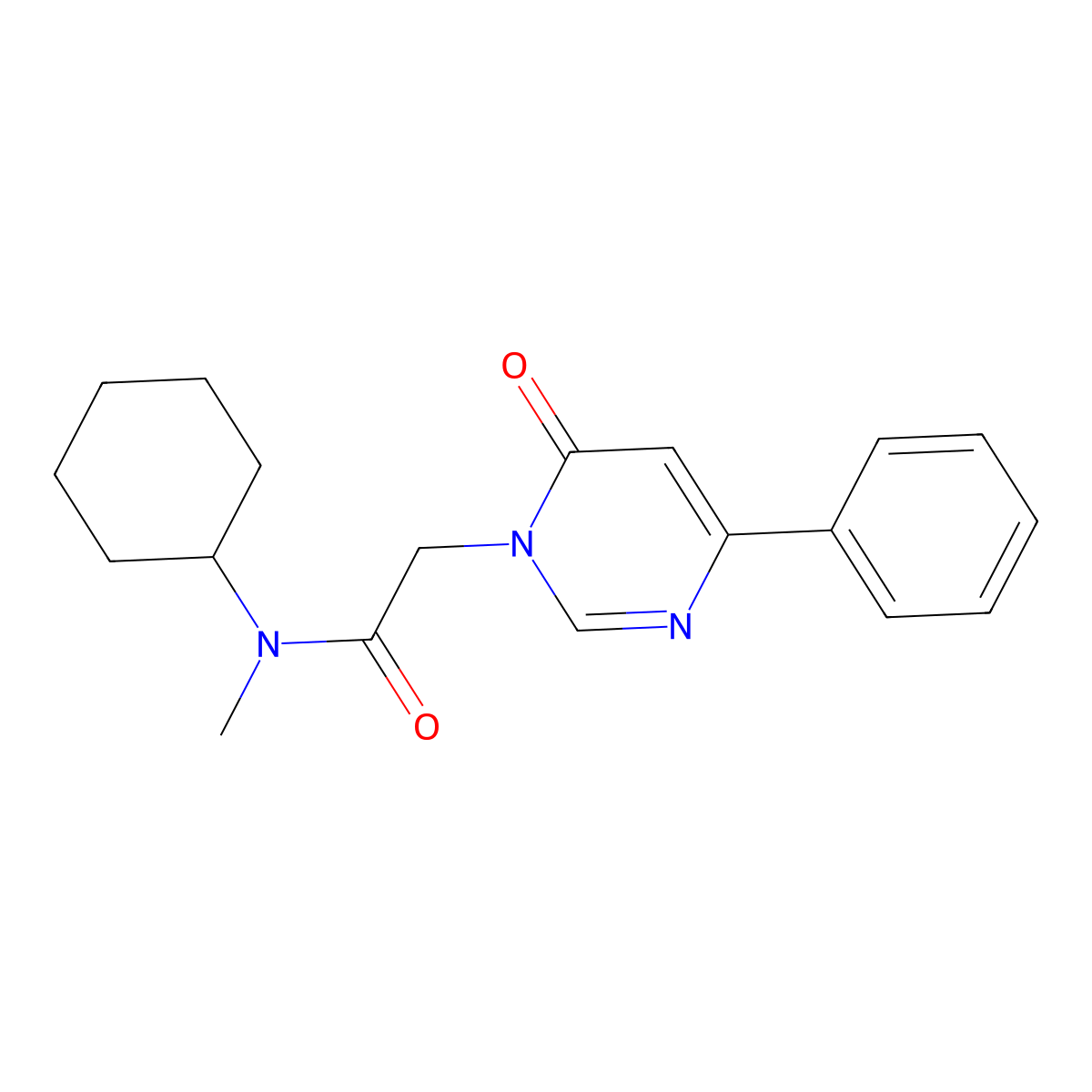N-cyclohexyl-N-methyl-2-(6-oxo-4-phenyl-1,6-dihydropyrimidin-1-yl)acetamide molecular structure, CAS 1058422-31-3