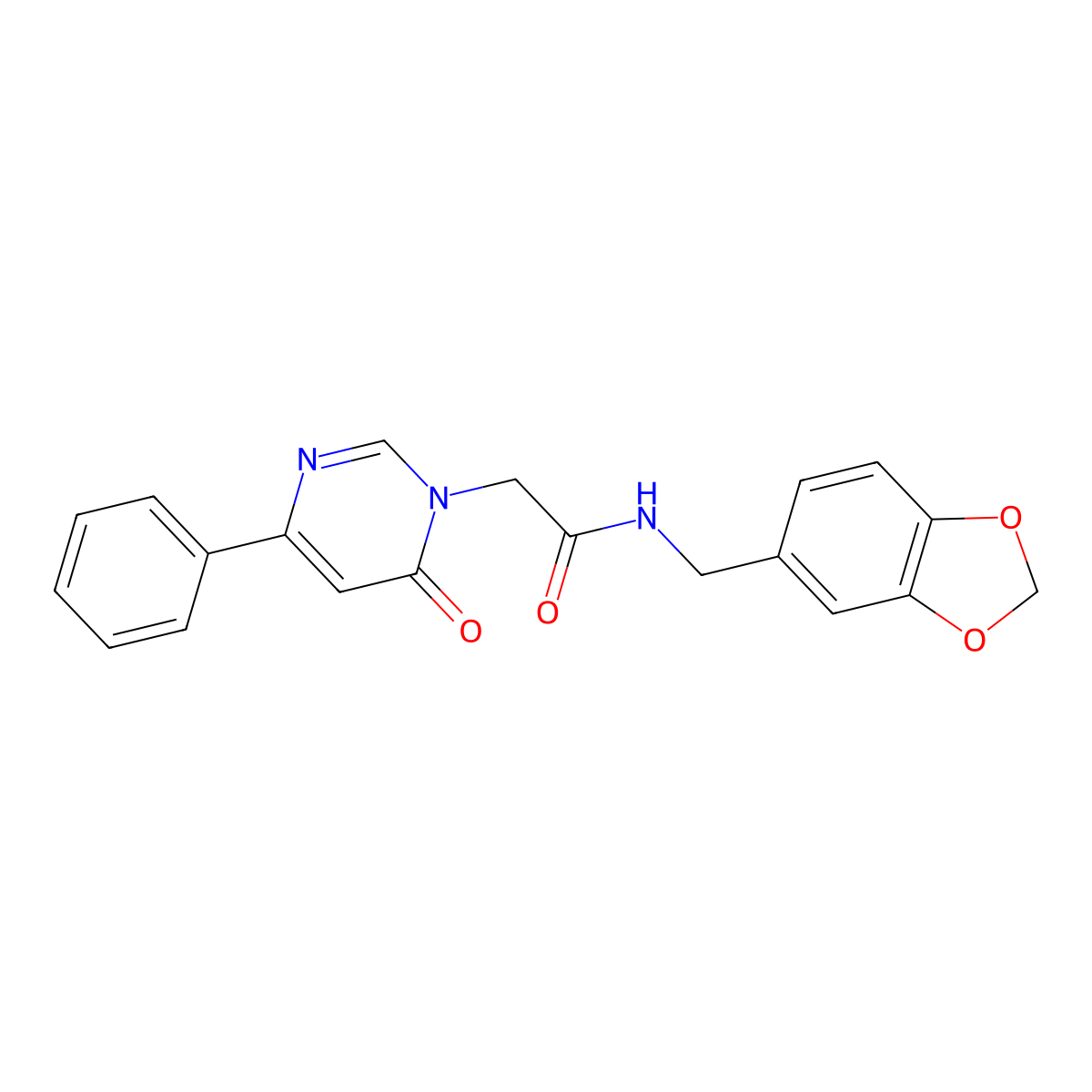 N-[(2H-1,3-benzodioxol-5-yl)methyl]-2-(6-oxo-4-phenyl-1,6-dihydropyrimidin-1-yl)acetamide molecular structure, CAS 1058422-42-6