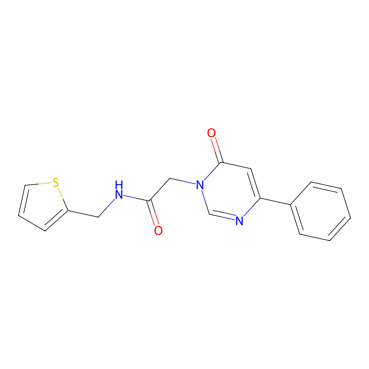 2-(6-oxo-4-phenylpyrimidin-1(6H)-yl)-N-(thiophen-2-ylmethyl)acetamide molecular structure, CAS 1058422-45-9
