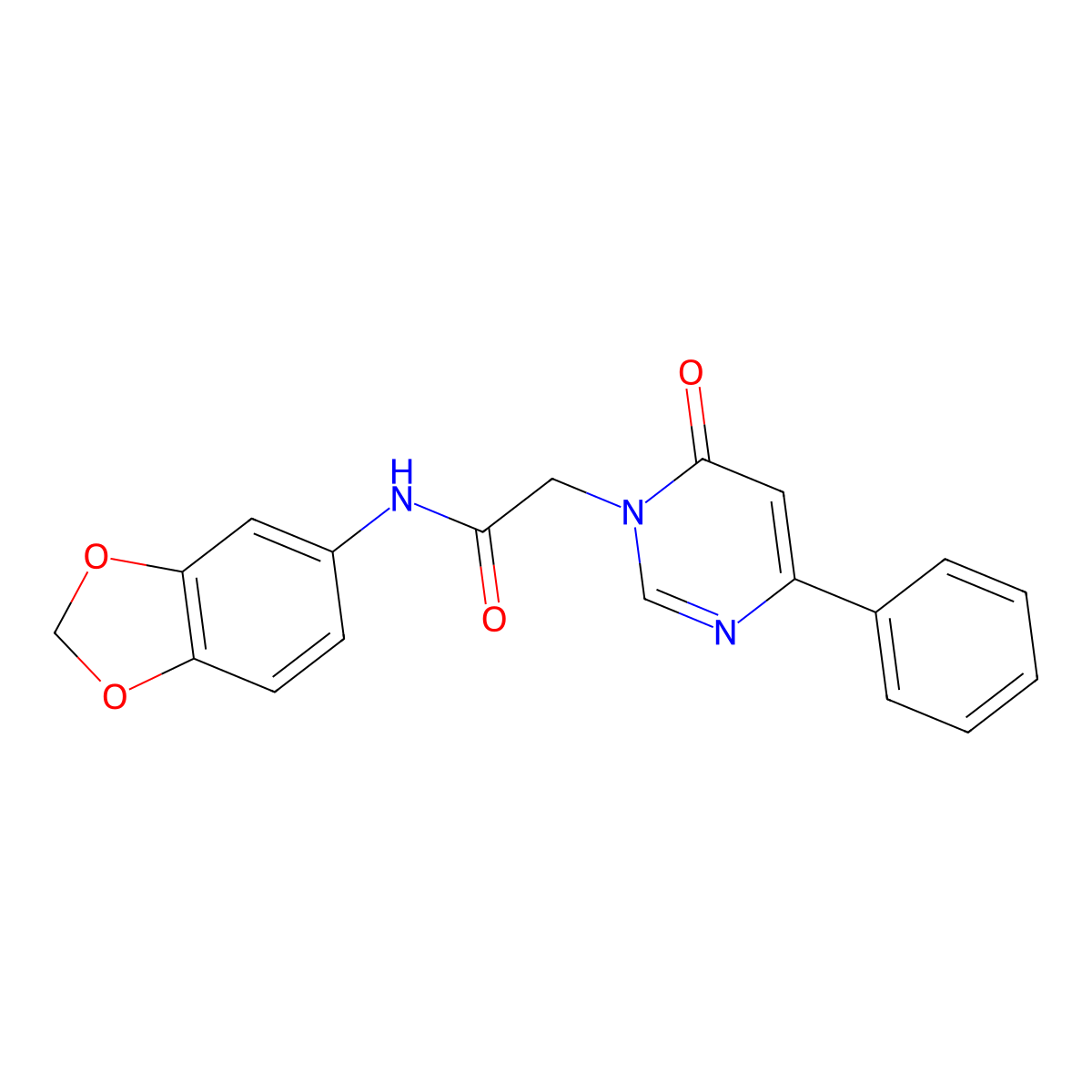 N-(2H-1,3-benzodioxol-5-yl)-2-(6-oxo-4-phenyl-1,6-dihydropyrimidin-1-yl)acetamide molecular structure, CAS 1058422-54-0