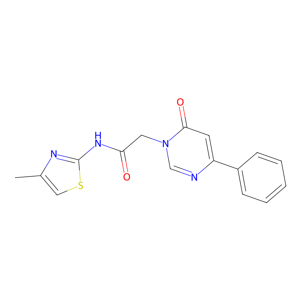 N-(4-methyl-1,3-thiazol-2-yl)-2-(6-oxo-4-phenyl-1,6-dihydropyrimidin-1-yl)acetamide molecular structure, CAS 1058422-61-9