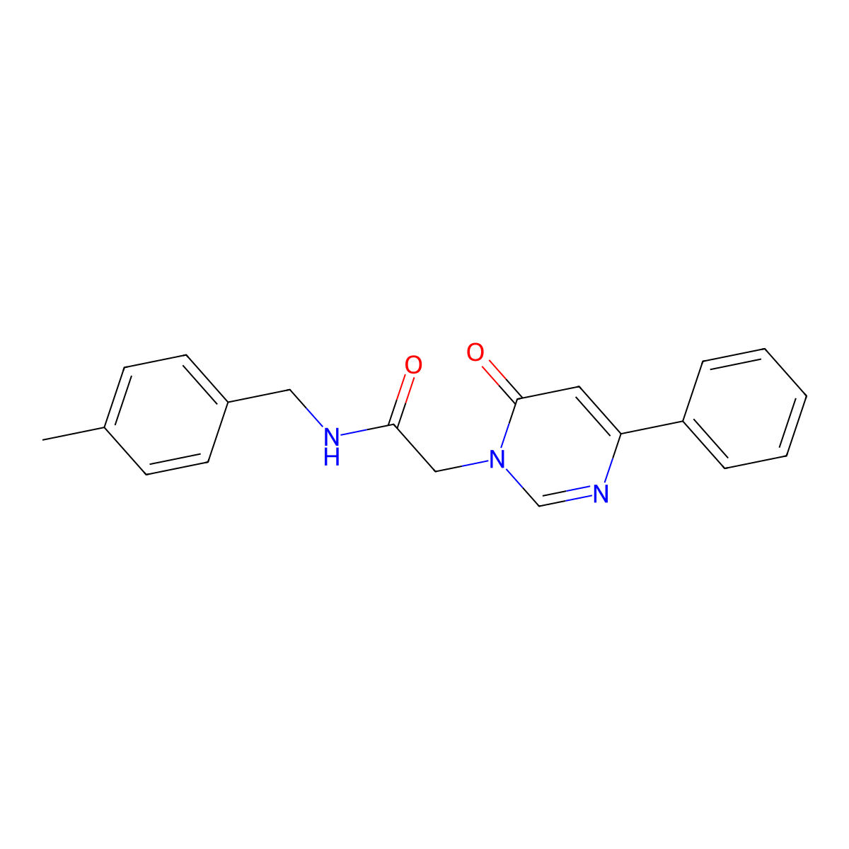 N-[(4-methylphenyl)methyl]-2-(6-oxo-4-phenyl-1,6-dihydropyrimidin-1-yl)acetamide molecular structure, CAS 1058422-62-0