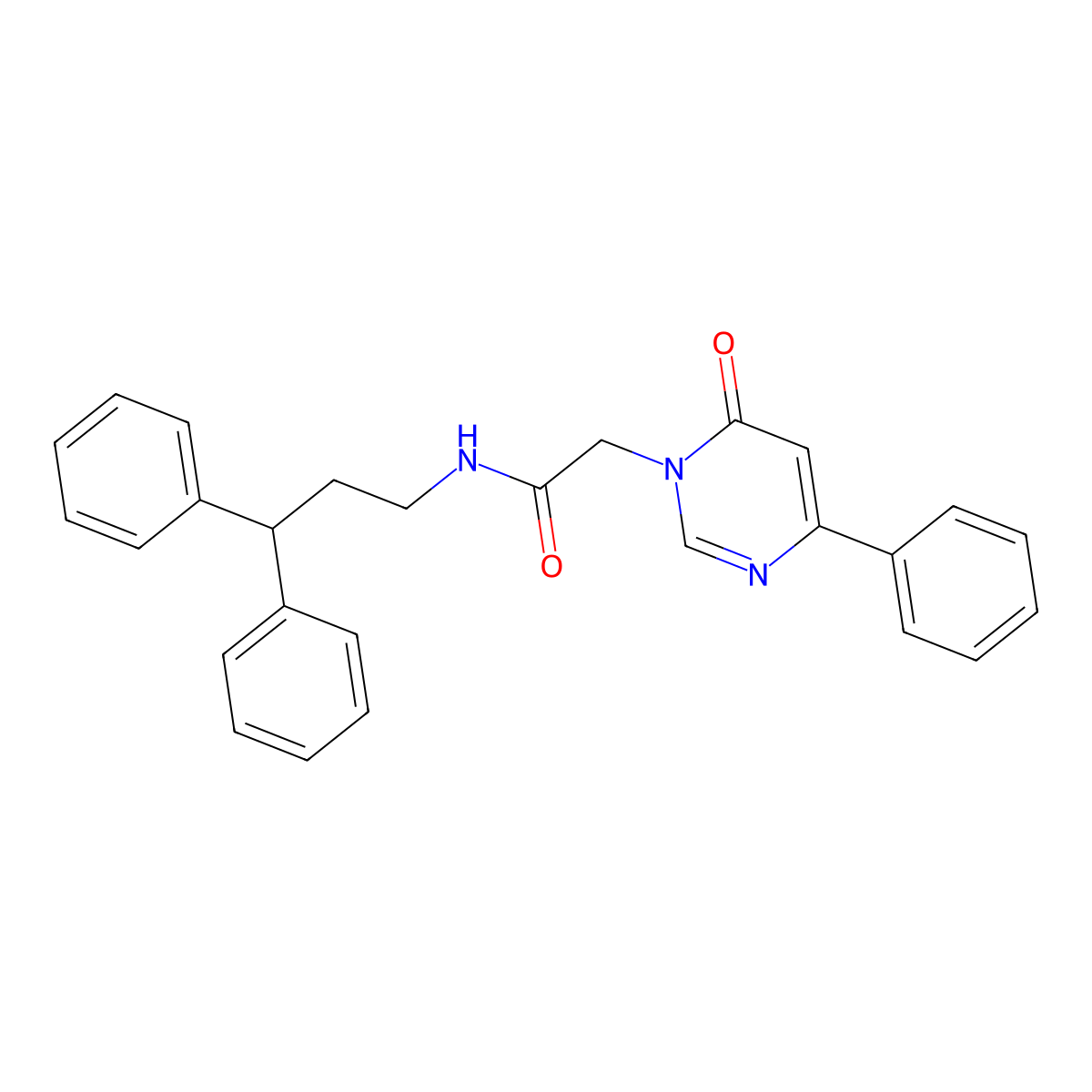 N-(3,3-diphenylpropyl)-2-(6-oxo-4-phenyl-1,6-dihydropyrimidin-1-yl)acetamide molecular structure, CAS 1058423-08-7