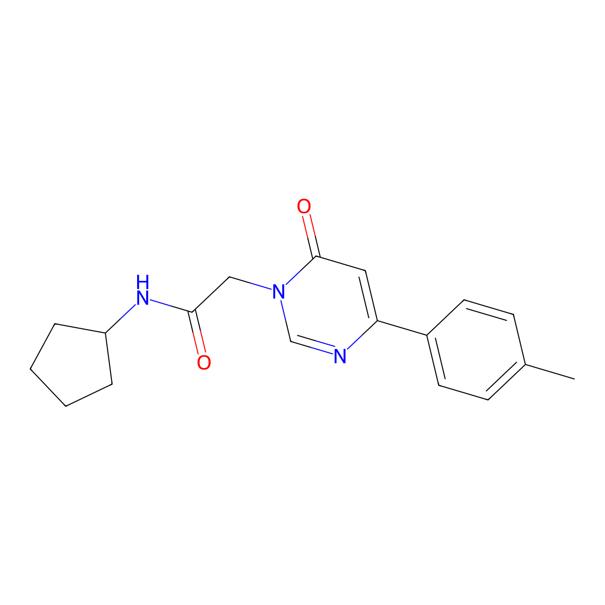 N-cyclopentyl-2-[4-(4-methylphenyl)-6-oxo-1,6-dihydropyrimidin-1-yl]acetamide molecular structure, CAS 1058423-27-0