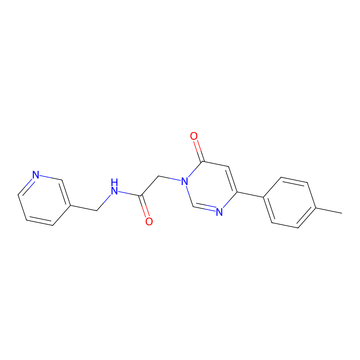 2-[4-(4-methylphenyl)-6-oxo-1,6-dihydropyrimidin-1-yl]-N-[(pyridin-3-yl)methyl]acetamide molecular structure, CAS 1058423-42-9