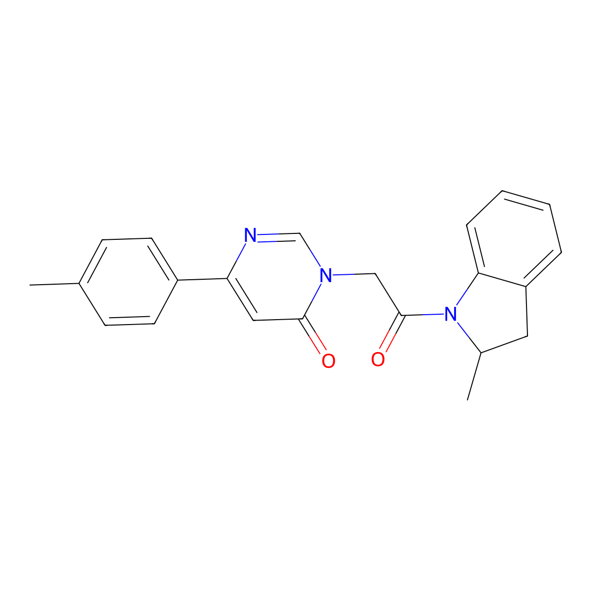 3-(2-(2-methylindolin-1-yl)-2-oxoethyl)-6-(p-tolyl)pyrimidin-4(3H)-one molecular structure, CAS 1058423-45-2