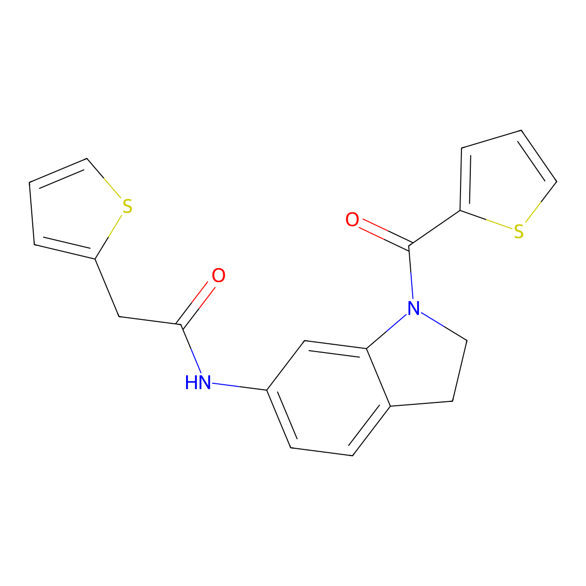 2-(thiophen-2-yl)-N-[1-(thiophene-2-carbonyl)-2,3-dihydro-1H-indol-6-yl]acetamide molecular structure, CAS 1058428-02-6