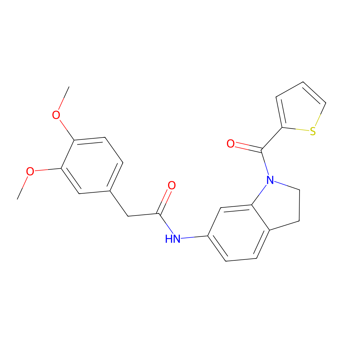 2-(3,4-dimethoxyphenyl)-N-(1-(thiophene-2-carbonyl)indolin-6-yl)acetamide molecular structure, CAS 1058428-21-9