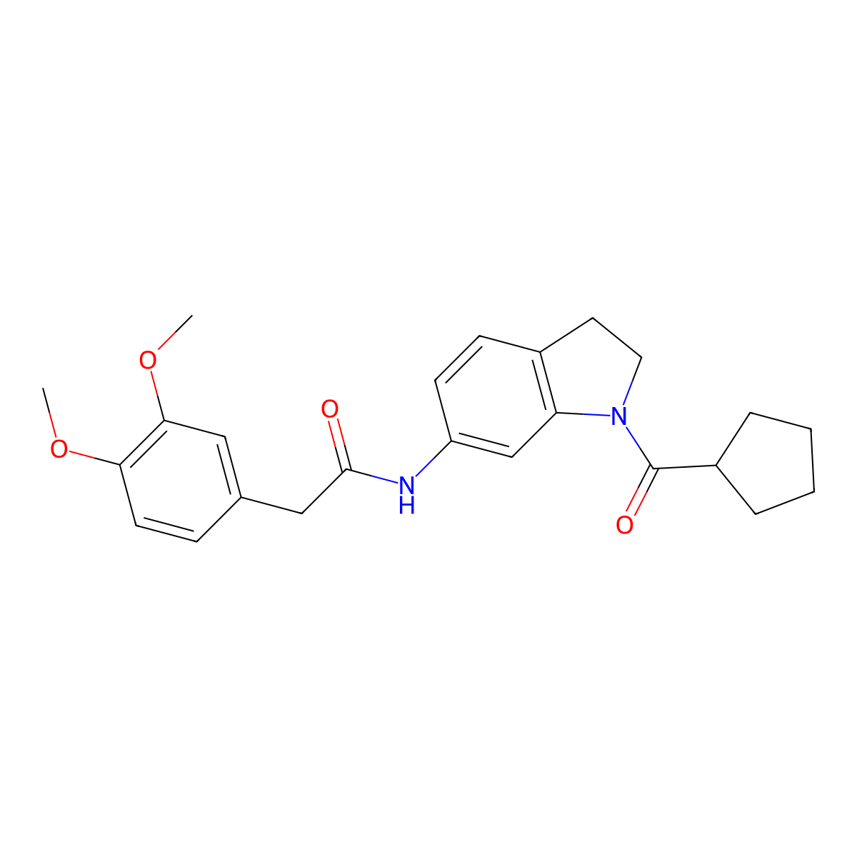 N-(1-cyclopentanecarbonyl-2,3-dihydro-1H-indol-6-yl)-2-(3,4-dimethoxyphenyl)acetamide molecular structure, CAS 1058428-78-6