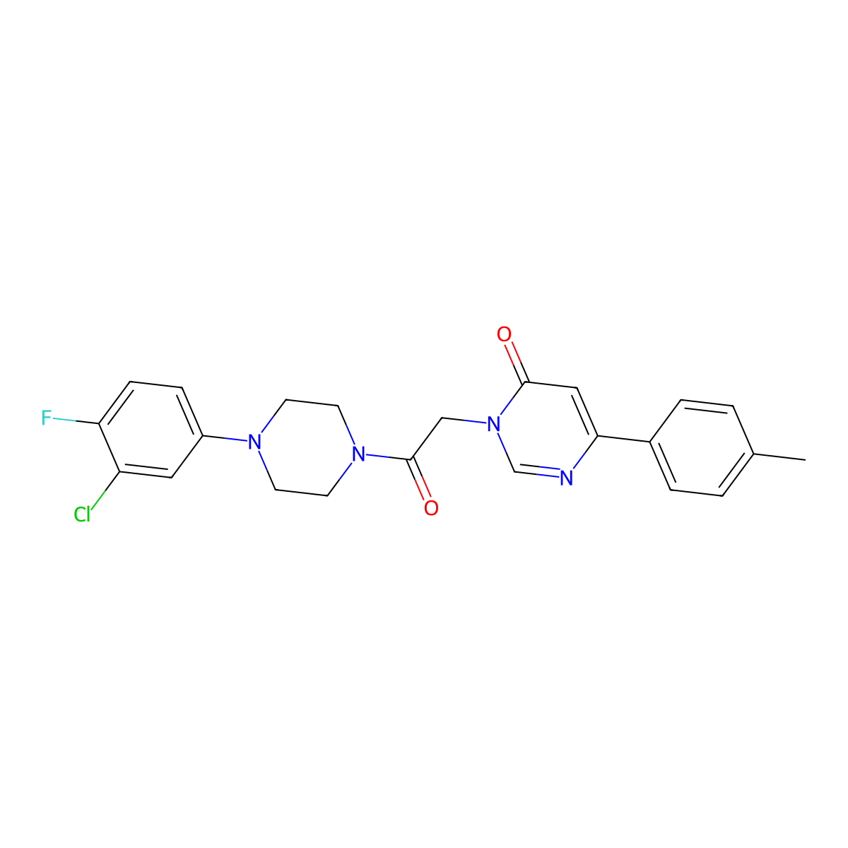 3-(2-(4-(3-chloro-4-fluorophenyl)piperazin-1-yl)-2-oxoethyl)-6-(p-tolyl)pyrimidin-4(3H)-one molecular structure, CAS 1058436-77-3