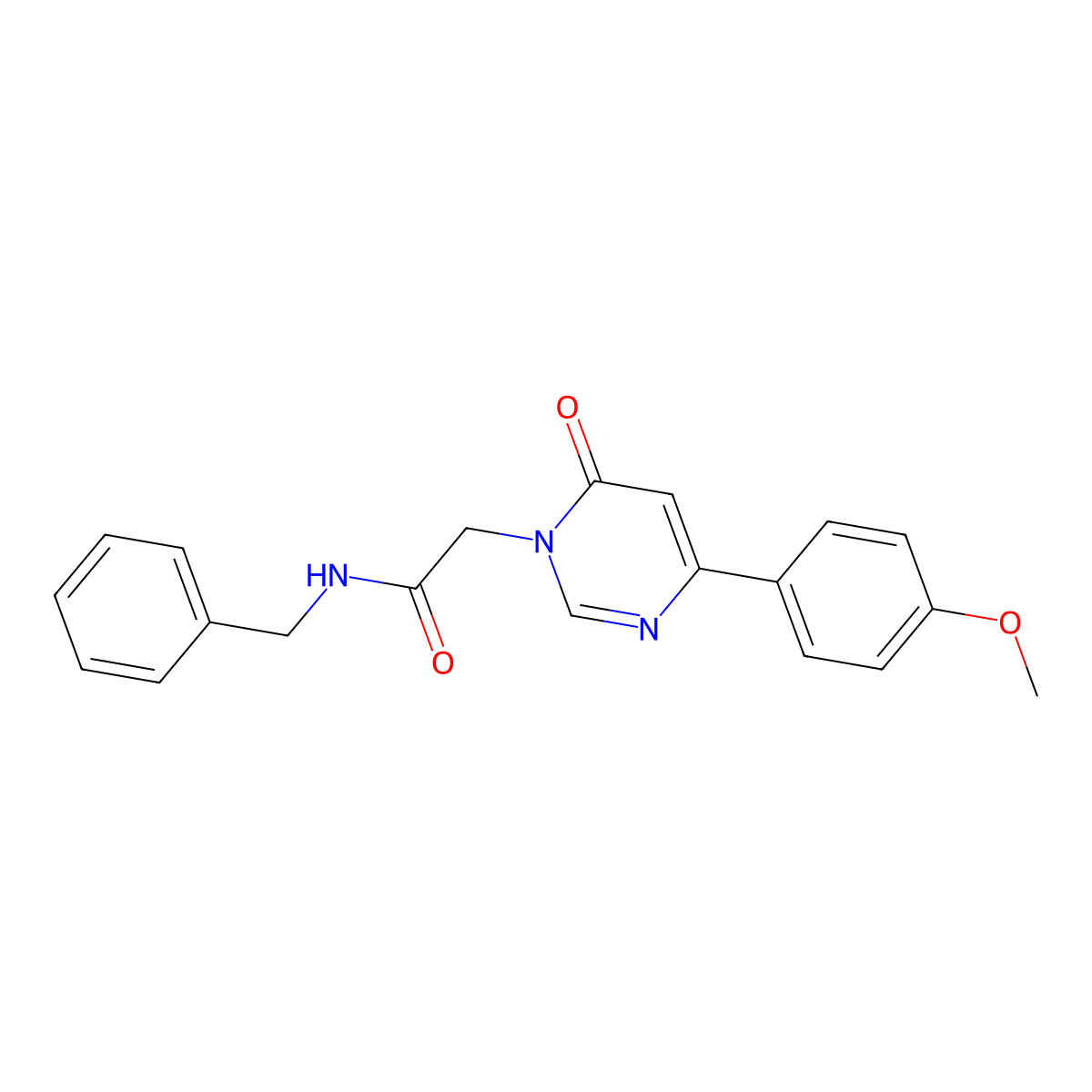 N-benzyl-2-[4-(4-methoxyphenyl)-6-oxo-1,6-dihydropyrimidin-1-yl]acetamide molecular structure, CAS 1058437-03-8
