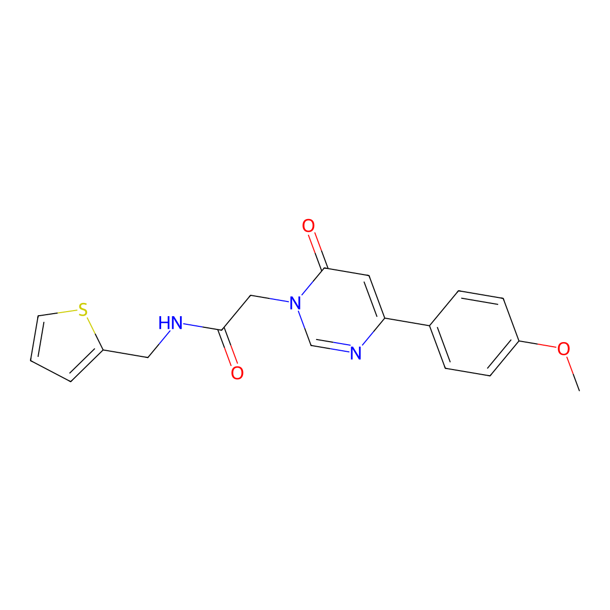 2-[4-(4-methoxyphenyl)-6-oxo-1,6-dihydropyrimidin-1-yl]-N-[(thiophen-2-yl)methyl]acetamide molecular structure, CAS 1058437-07-2