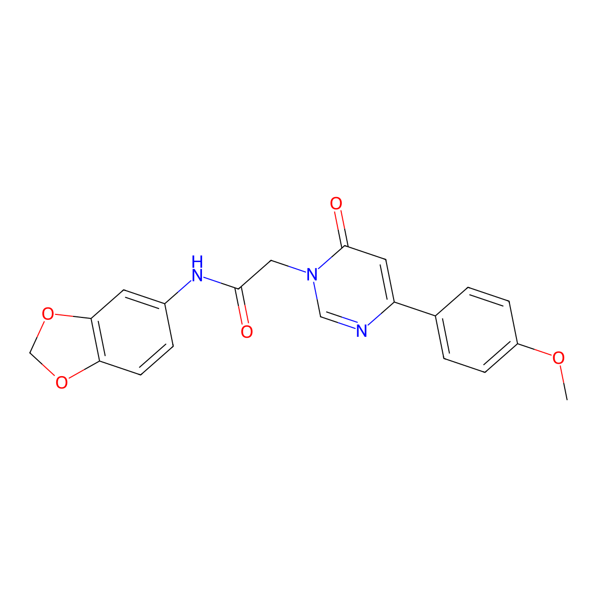 N-(2H-1,3-benzodioxol-5-yl)-2-[4-(4-methoxyphenyl)-6-oxo-1,6-dihydropyrimidin-1-yl]acetamide molecular structure, CAS 1058437-15-2
