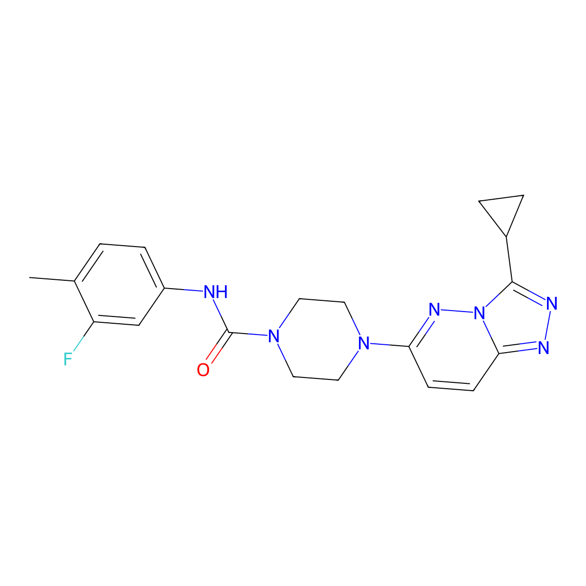 4-{3-cyclopropyl-[1,2,4]triazolo[4,3-b]pyridazin-6-yl}-N-(3-fluoro-4-methylphenyl)piperazine-1-carboxamide molecular structure, CAS 1058444-46-4