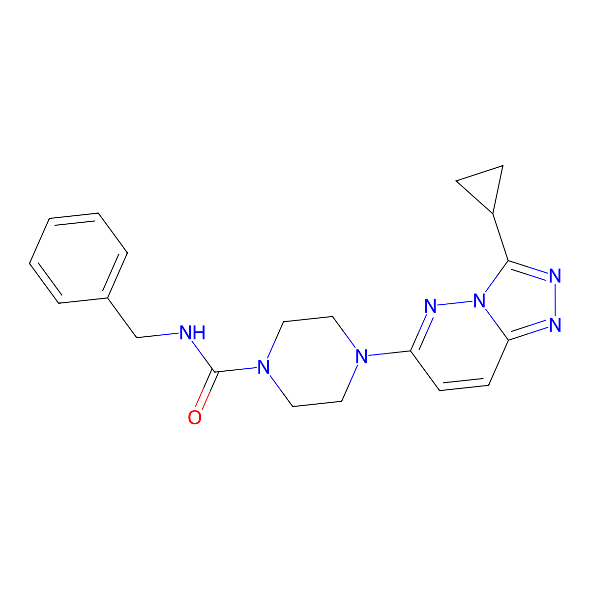 N-benzyl-4-{3-cyclopropyl-[1,2,4]triazolo[4,3-b]pyridazin-6-yl}piperazine-1-carboxamide molecular structure, CAS 1058444-51-1