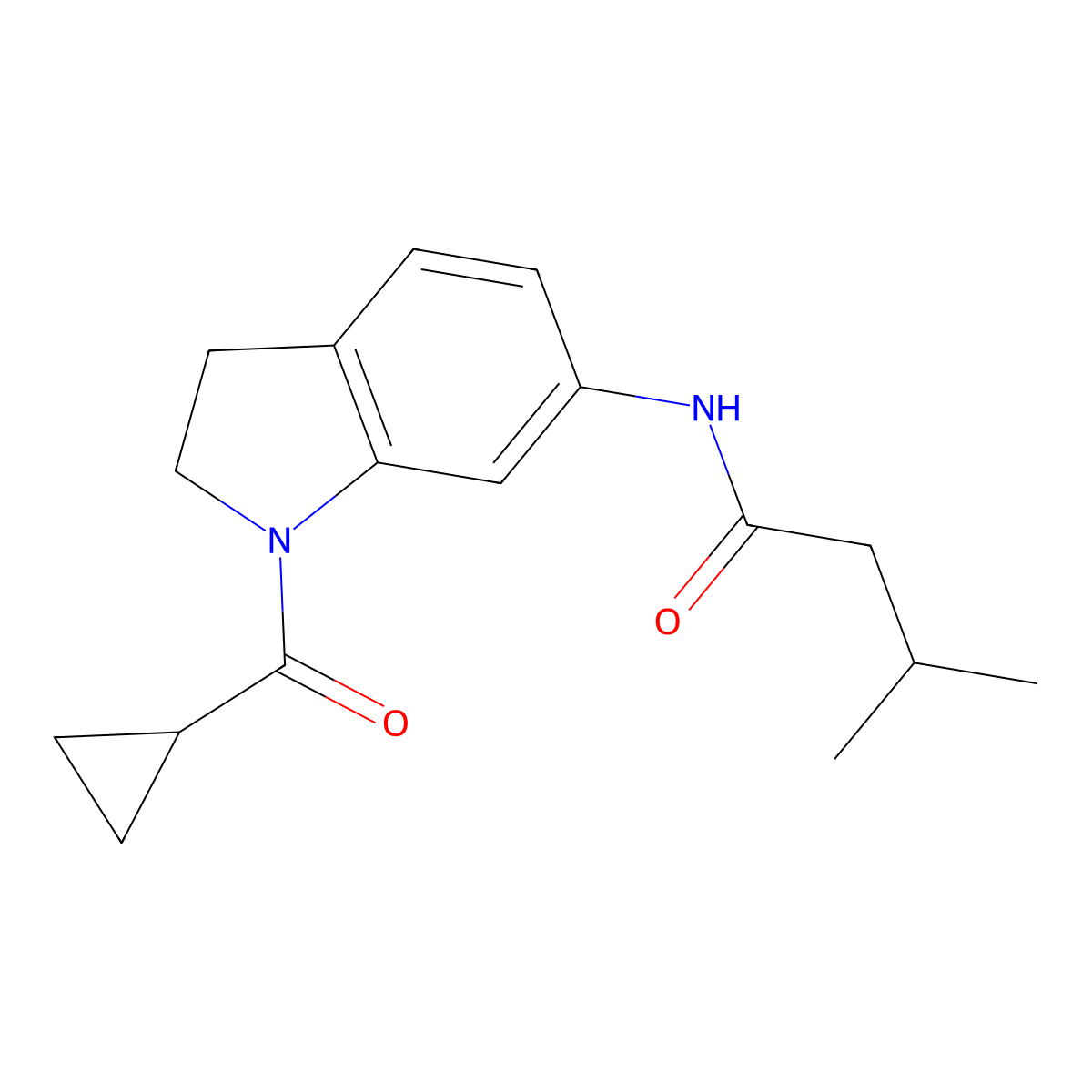 N-(1-cyclopropanecarbonyl-2,3-dihydro-1H-indol-6-yl)-3-methylbutanamide molecular structure, CAS 1058454-14-0