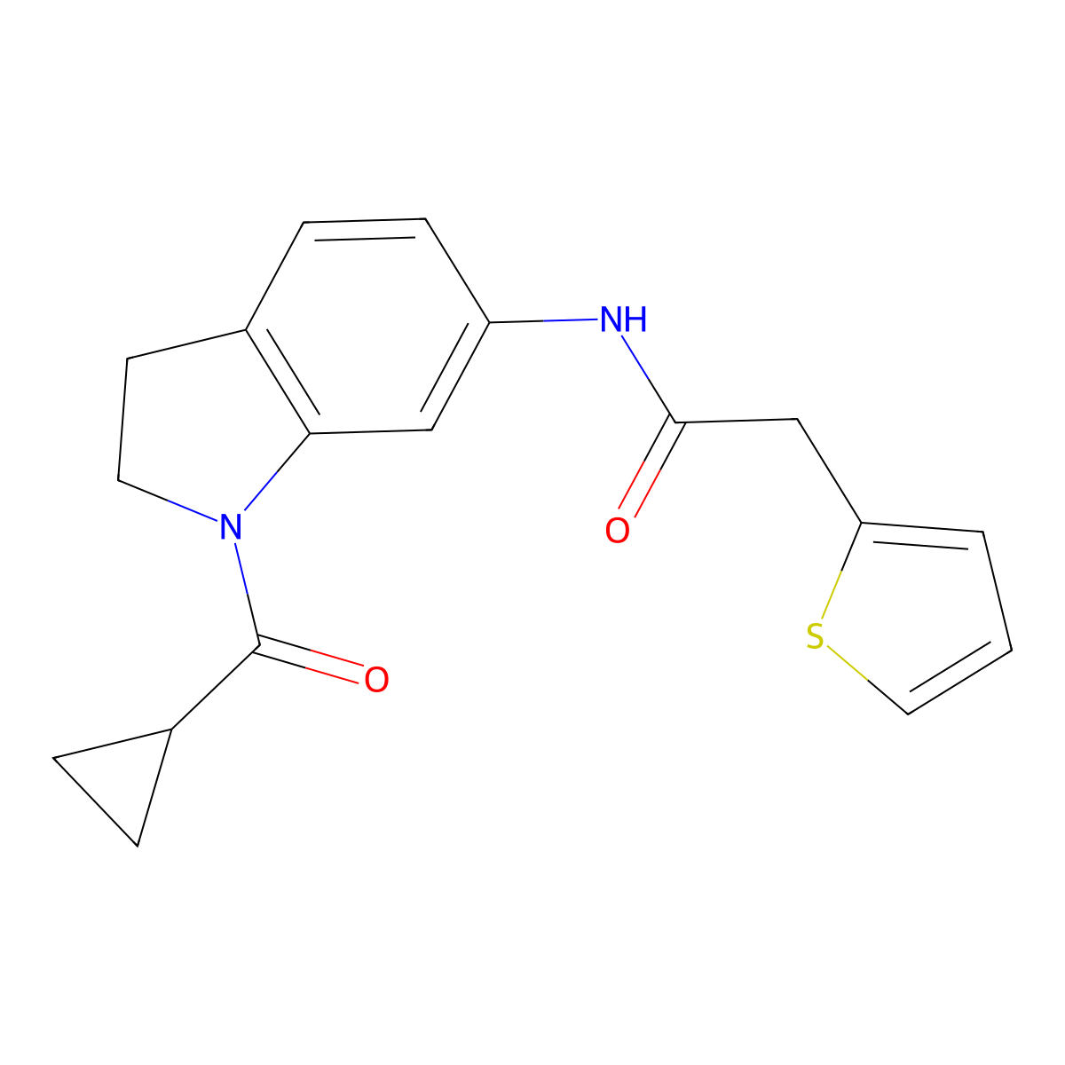 N-(1-cyclopropanecarbonyl-2,3-dihydro-1H-indol-6-yl)-2-(thiophen-2-yl)acetamide molecular structure, CAS 1058454-29-7