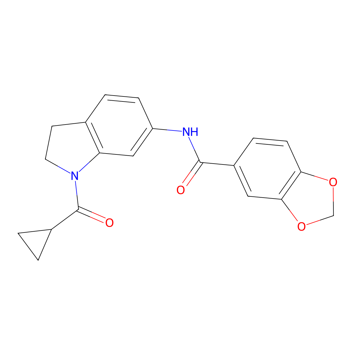 N-(1-cyclopropanecarbonyl-2,3-dihydro-1H-indol-6-yl)-2H-1,3-benzodioxole-5-carboxamide molecular structure, CAS 1058454-49-1