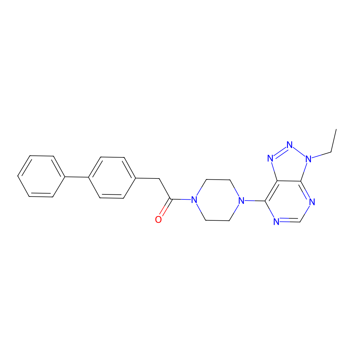 2-{[1,1'-biphenyl]-4-yl}-1-(4-{3-ethyl-3H-[1,2,3]triazolo[4,5-d]pyrimidin-7-yl}piperazin-1-yl)ethan-1-one molecular structure, CAS 1058456-02-2