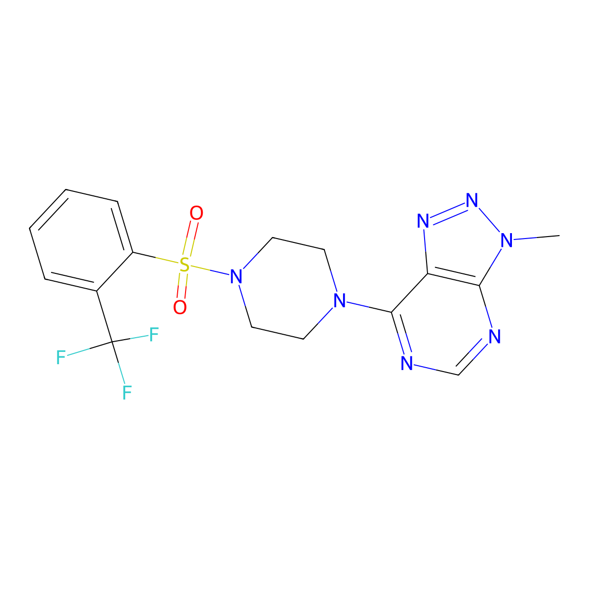 3-methyl-7-(4-((2-(trifluoromethyl)phenyl)sulfonyl)piperazin-1-yl)-3H-[1,2,3]triazolo[4,5-d]pyrimidine molecular structure, CAS 1058457-24-1