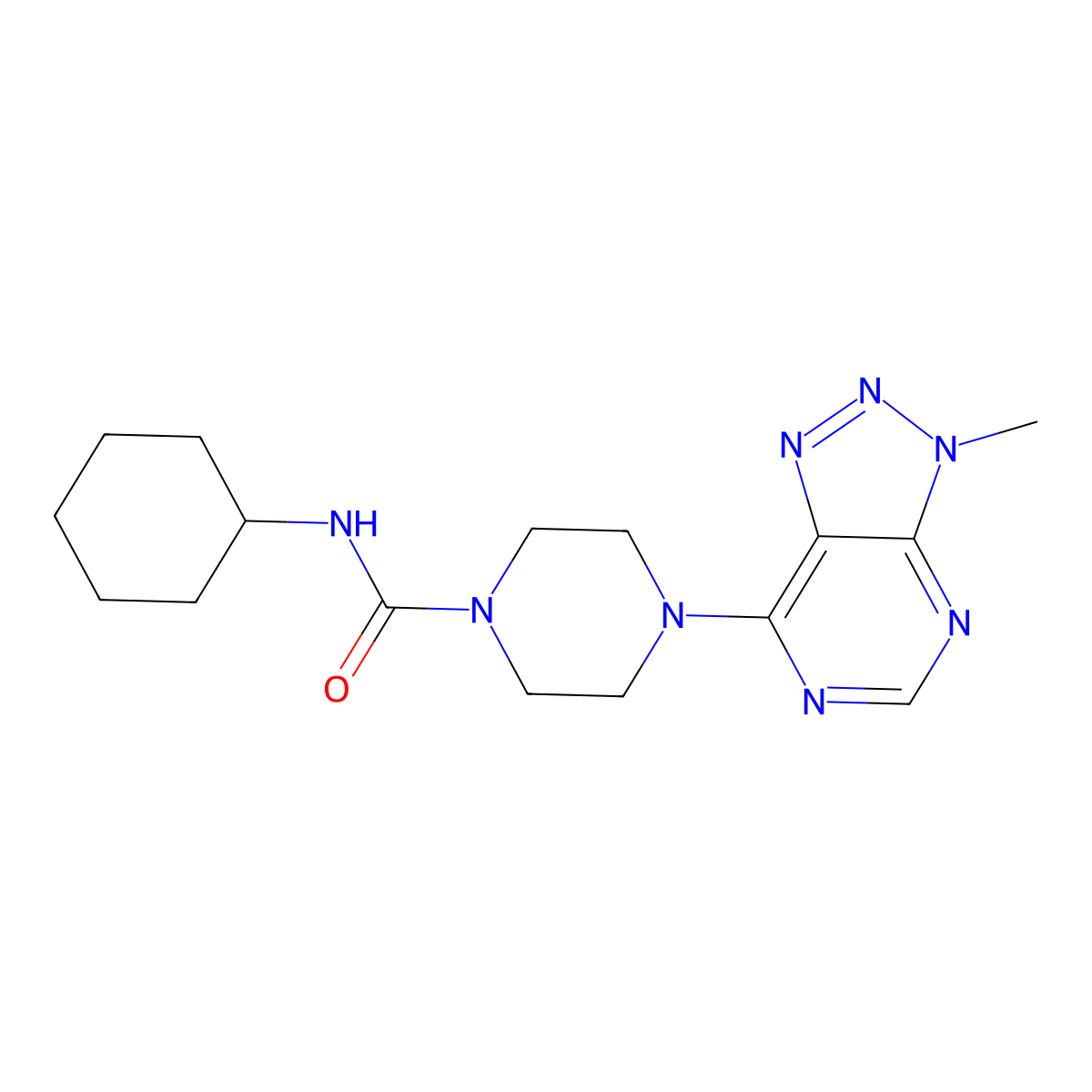 N-cyclohexyl-4-{3-methyl-3H-[1,2,3]triazolo[4,5-d]pyrimidin-7-yl}piperazine-1-carboxamide molecular structure, CAS 1058457-47-8