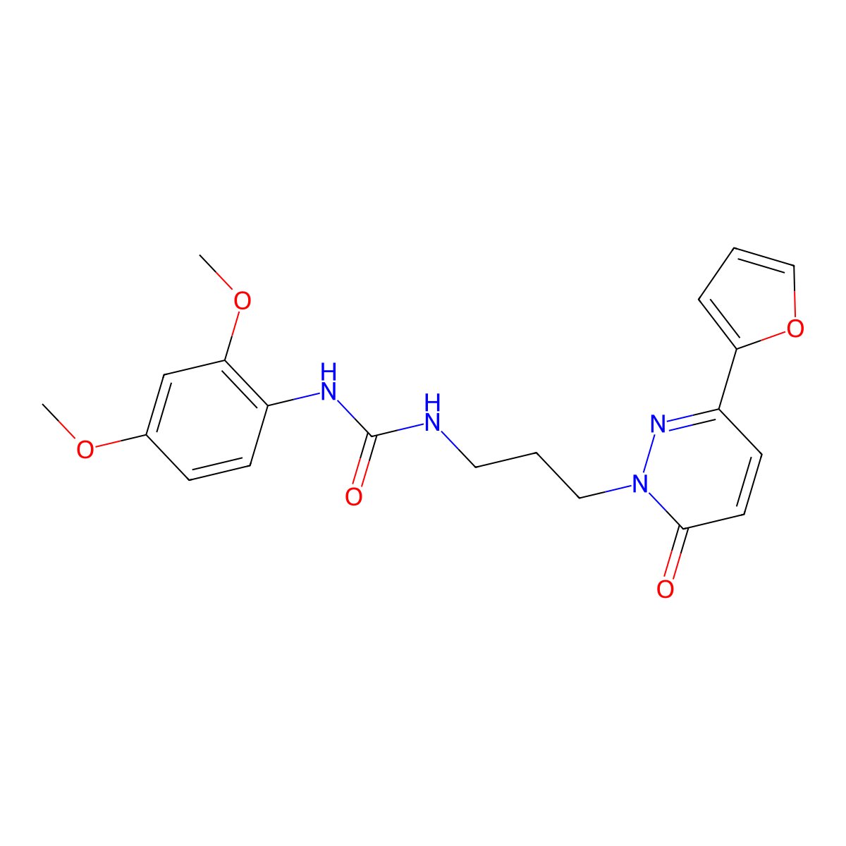 1-(2,4-Dimethoxyphenyl)-3-{3-[3-(furan-2-yl)-6-oxo-1,6-dihydropyridazin-1-yl]propyl}urea molecular structure, CAS 1058458-20-0