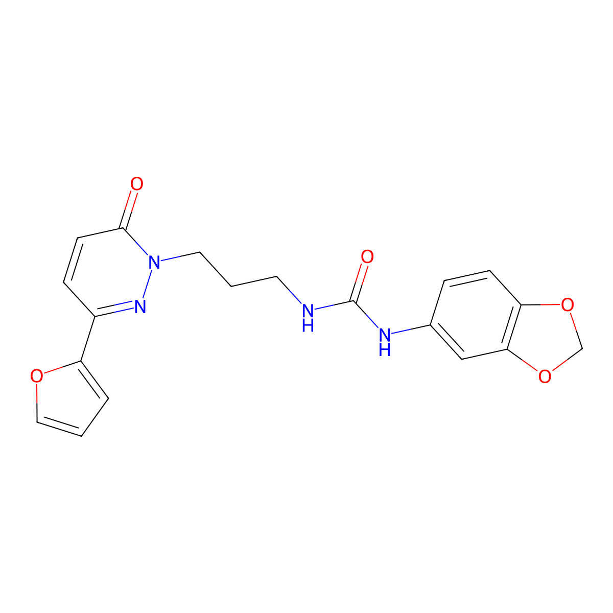 3-(2H-1,3-benzodioxol-5-yl)-1-{3-[3-(furan-2-yl)-6-oxo-1,6-dihydropyridazin-1-yl]propyl}urea molecular structure, CAS 1058458-22-2