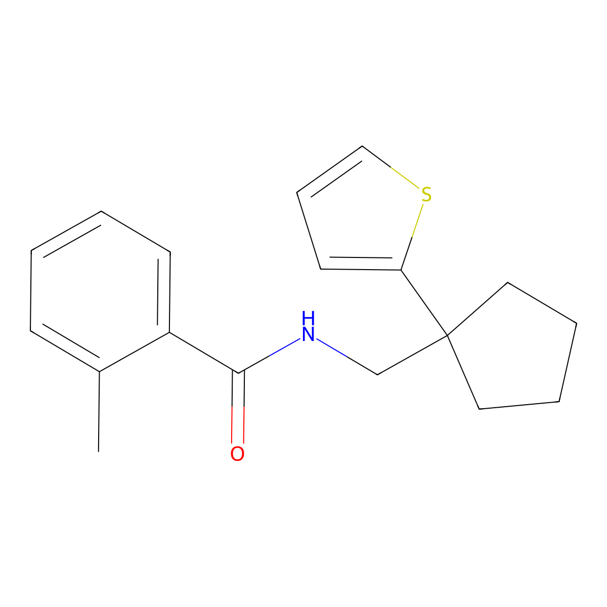 2-methyl-N-{[1-(thiophen-2-yl)cyclopentyl]methyl}benzamide molecular structure, CAS 1058459-21-4