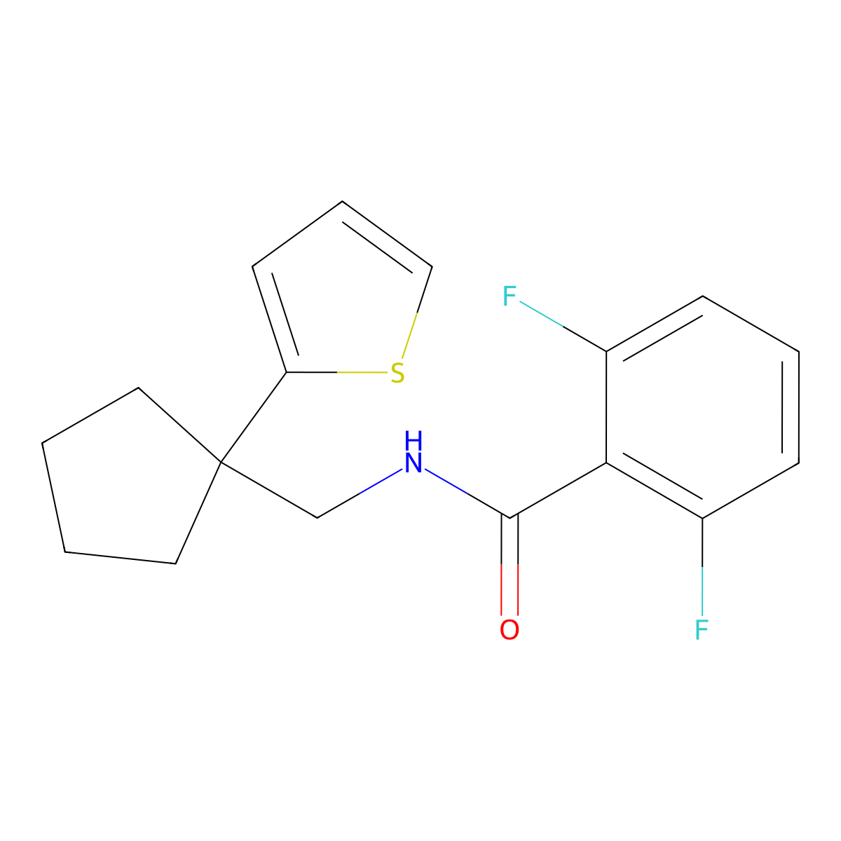 2,6-difluoro-N-{[1-(thiophen-2-yl)cyclopentyl]methyl}benzamide molecular structure, CAS 1058459-28-1