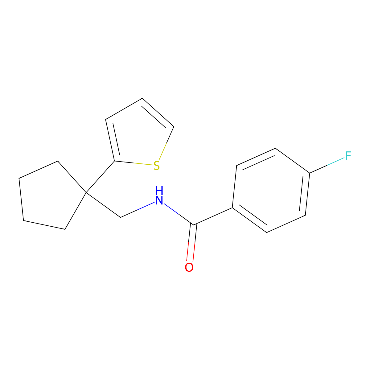 4-fluoro-N-{[1-(thiophen-2-yl)cyclopentyl]methyl}benzamide molecular structure, CAS 1058459-39-4