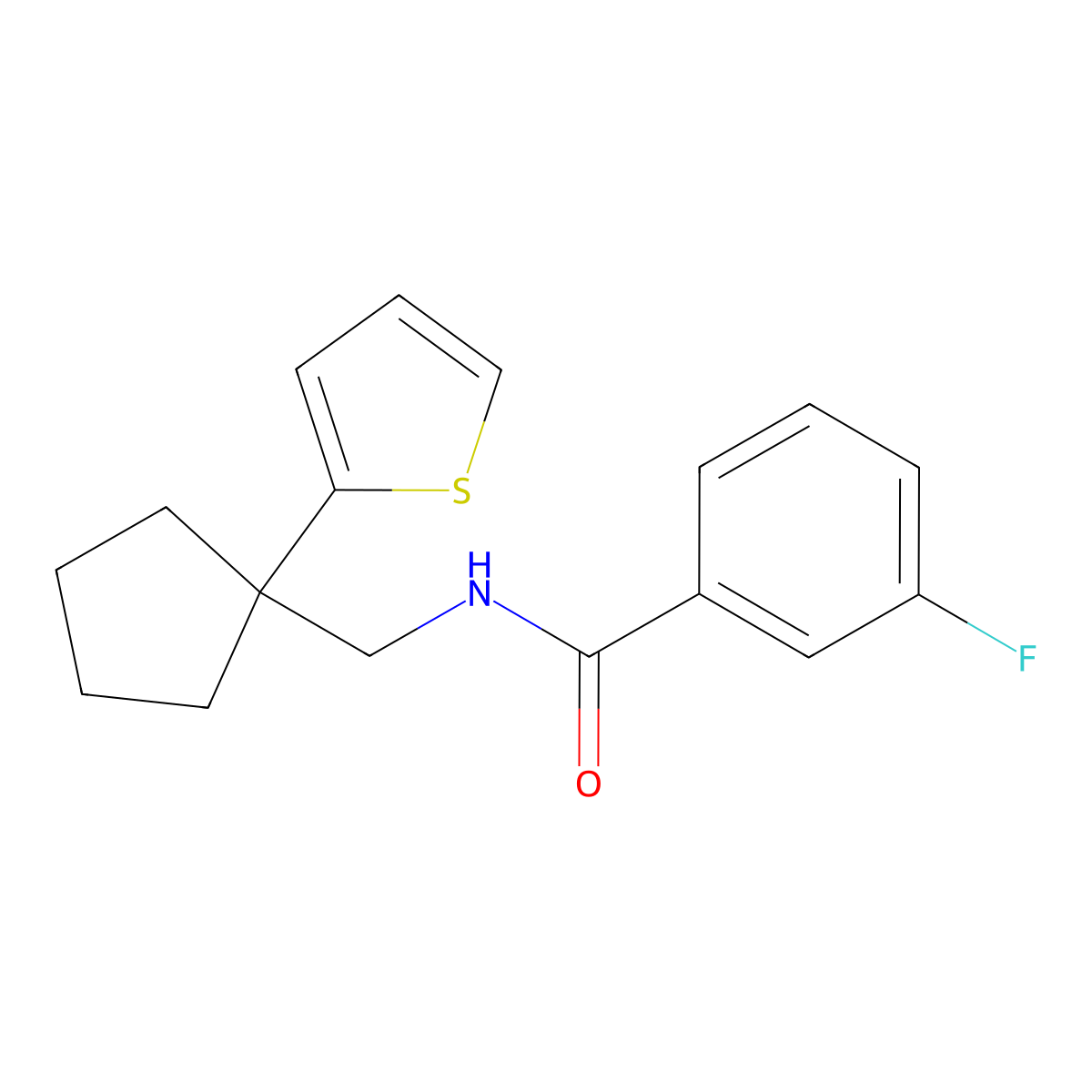 3-fluoro-N-{[1-(thiophen-2-yl)cyclopentyl]methyl}benzamide molecular structure, CAS 1058459-41-8