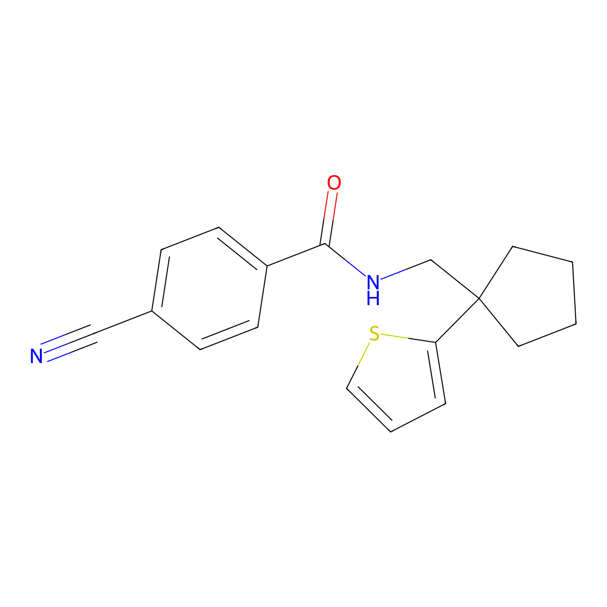 4-cyano-N-{[1-(thiophen-2-yl)cyclopentyl]methyl}benzamide molecular structure, CAS 1058459-53-2