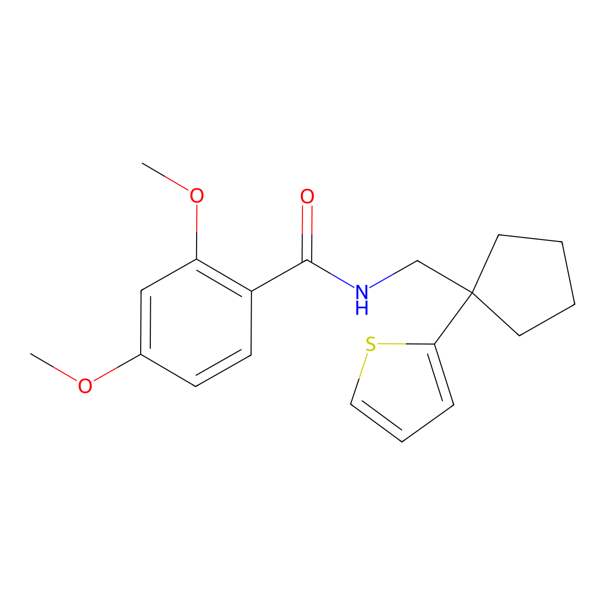 2,4-dimethoxy-N-{[1-(thiophen-2-yl)cyclopentyl]methyl}benzamide molecular structure, CAS 1058459-59-8