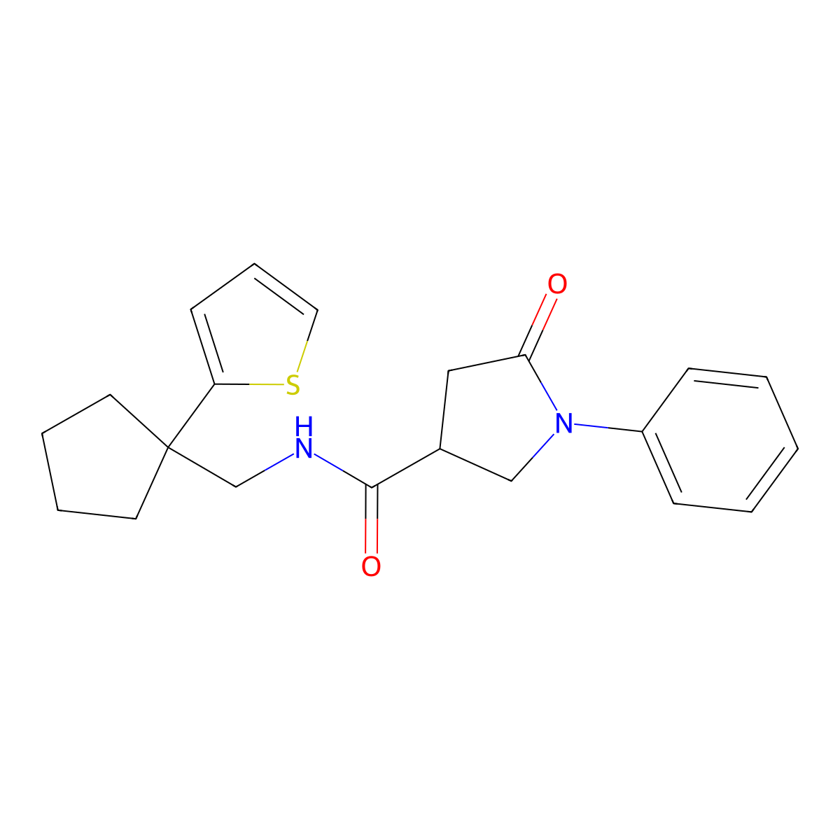5-oxo-1-phenyl-N-{[1-(thiophen-2-yl)cyclopentyl]methyl}pyrrolidine-3-carboxamide molecular structure, CAS 1058459-67-8