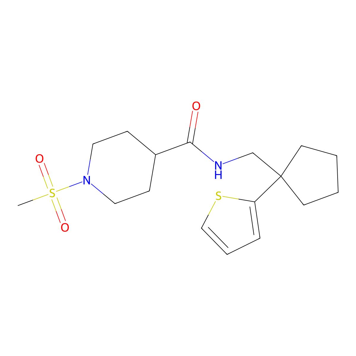 1-methanesulfonyl-N-{[1-(thiophen-2-yl)cyclopentyl]methyl}piperidine-4-carboxamide molecular structure, CAS 1058459-73-6