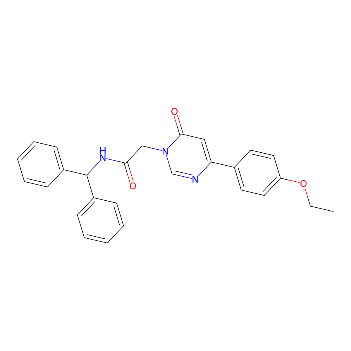 N-(diphenylmethyl)-2-[4-(4-ethoxyphenyl)-6-oxo-1,6-dihydropyrimidin-1-yl]acetamide molecular structure, CAS 1058461-74-7
