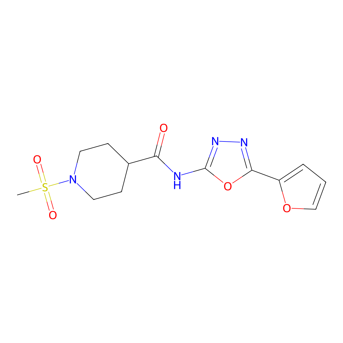 N-(5-(furan-2-yl)-1,3,4-oxadiazol-2-yl)-1-(methylsulfonyl)piperidine-4-carboxamide molecular structure, CAS 1058462-81-9