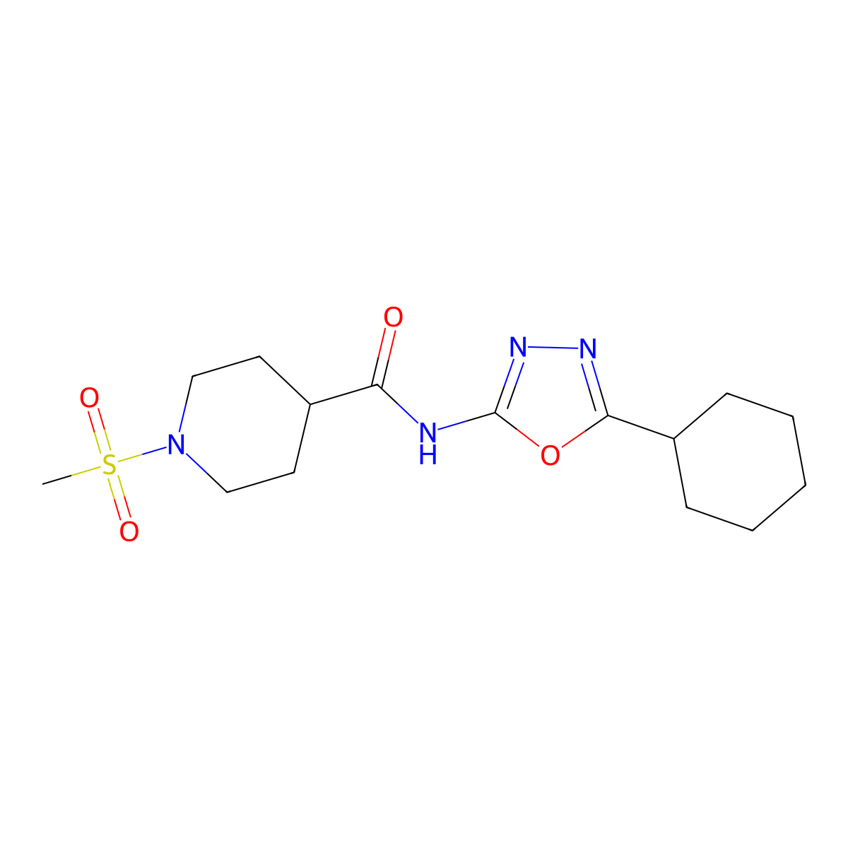 N-(5-cyclohexyl-1,3,4-oxadiazol-2-yl)-1-(methylsulfonyl)piperidine-4-carboxamide molecular structure, CAS 1058463-14-1