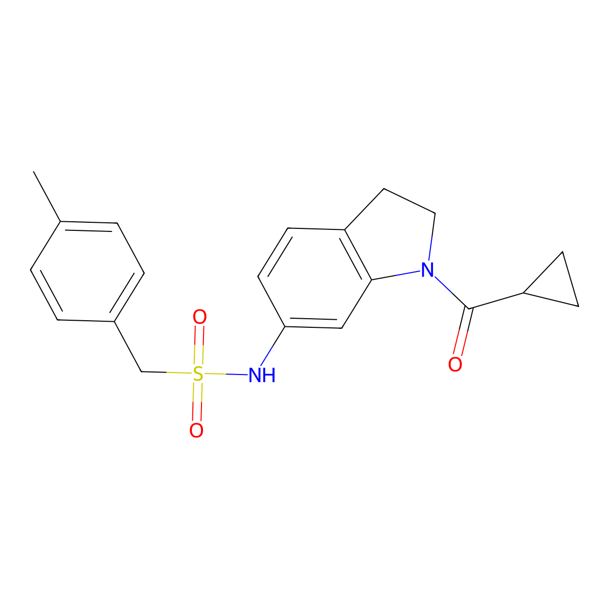 N-(1-(cyclopropanecarbonyl)indolin-6-yl)-1-(p-tolyl)methanesulfonamide molecular structure, CAS 1058468-82-8