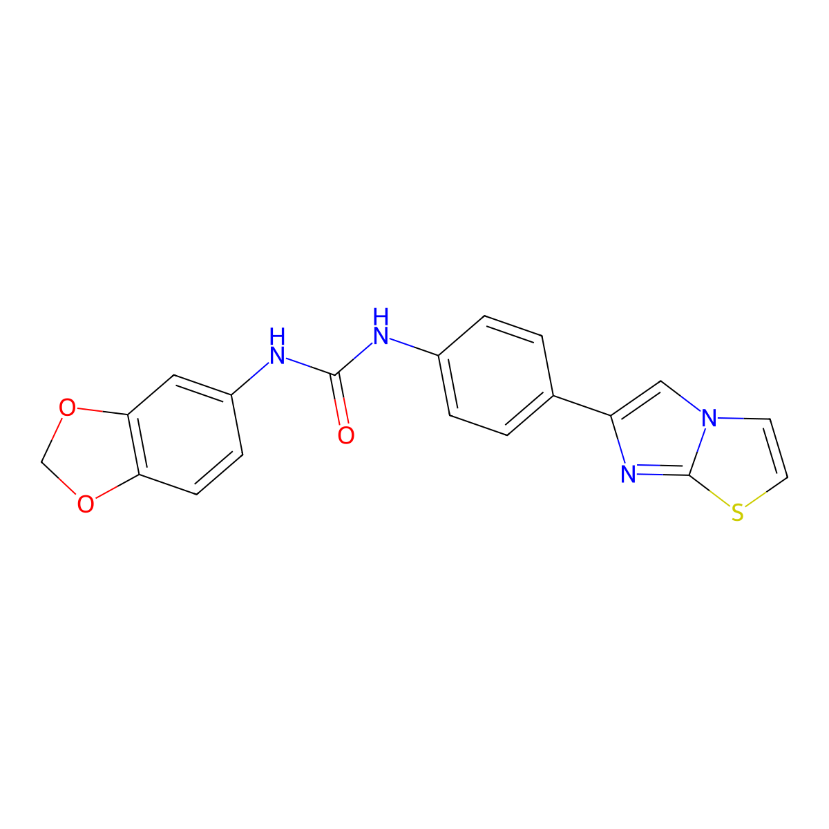 1-(Benzo[d][1,3]dioxol-5-yl)-3-(4-(imidazo[2,1-b]thiazol-6-yl)phenyl)urea molecular structure, CAS 1058471-43-4