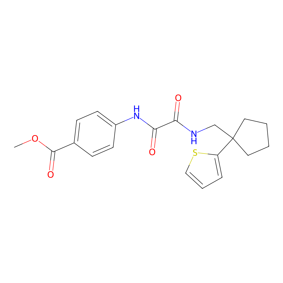 Methyl 4-[({[1-(thiophen-2-yl)cyclopentyl]methyl}carbamoyl)formamido]benzoate molecular structure, CAS 1058475-61-8
