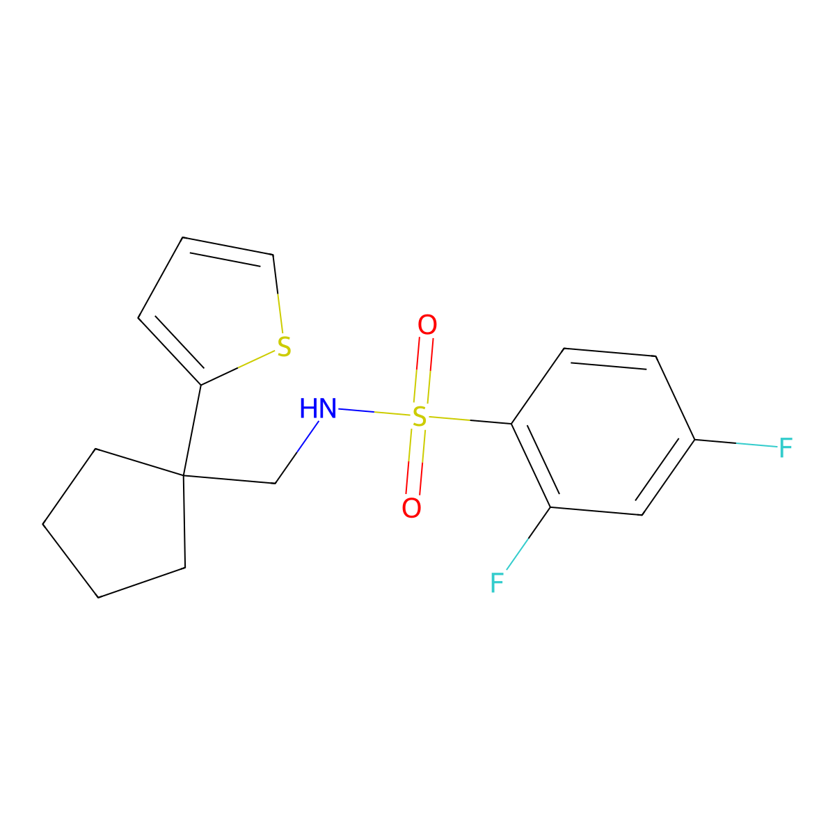 2,4-difluoro-N-{[1-(thiophen-2-yl)cyclopentyl]methyl}benzene-1-sulfonamide molecular structure, CAS 1058475-80-1