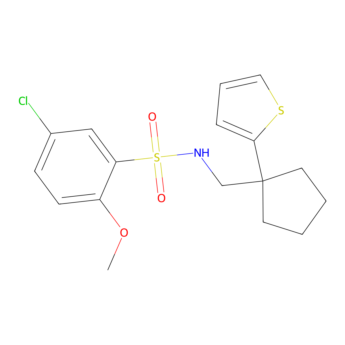 5-chloro-2-methoxy-N-{[1-(thiophen-2-yl)cyclopentyl]methyl}benzene-1-sulfonamide molecular structure, CAS 1058475-86-7