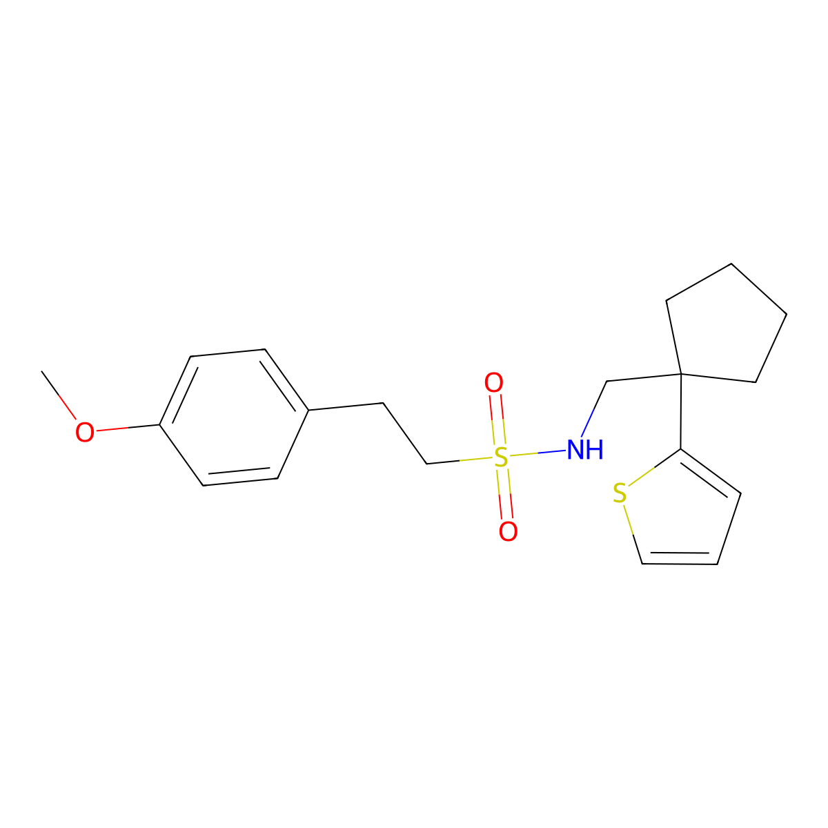 2-(4-methoxyphenyl)-N-((1-(thiophen-2-yl)cyclopentyl)methyl)ethanesulfonamide molecular structure, CAS 1058475-91-4